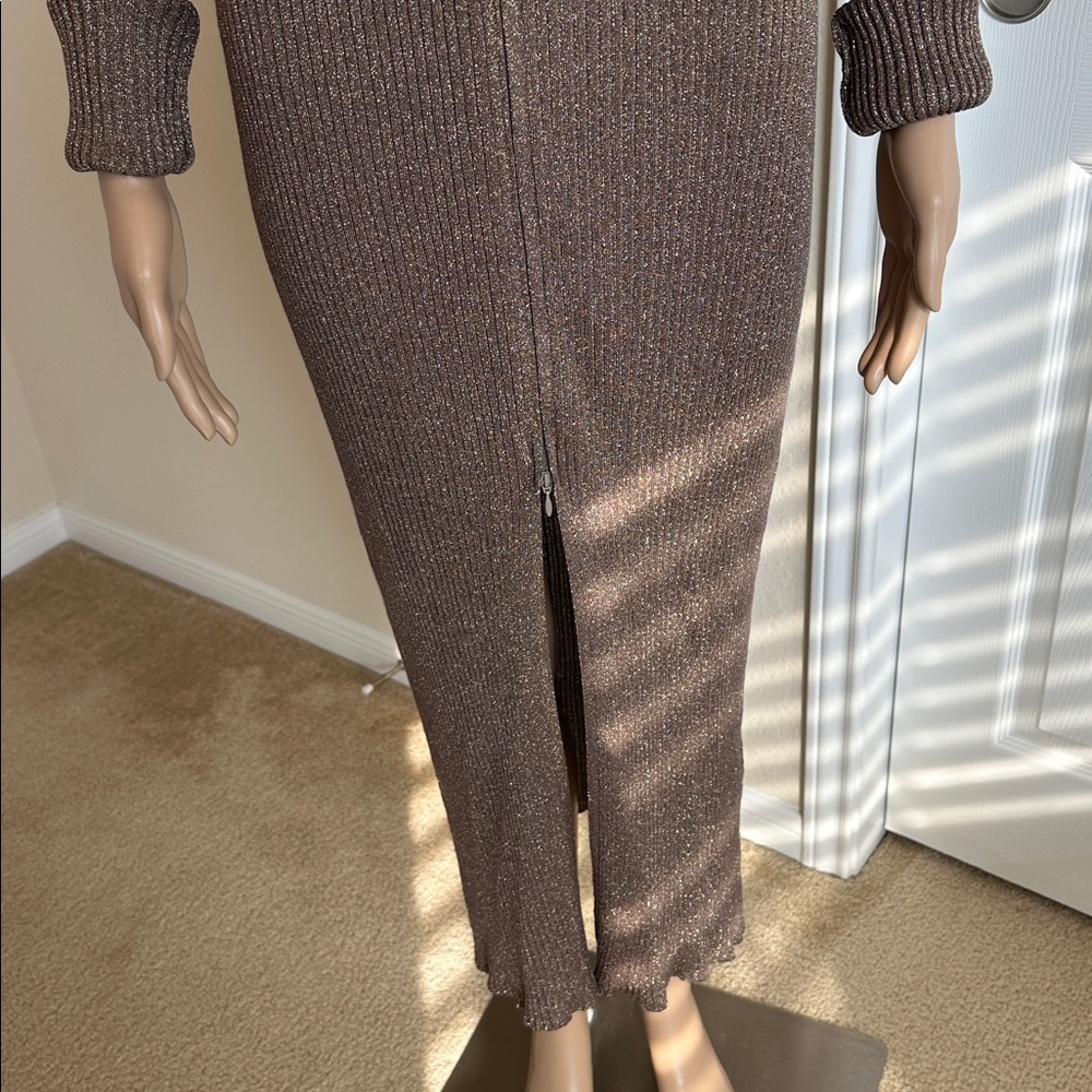 NWT ANTHROPOLOGIE Metallic Brown Long Sleeve Dress Sz. XL. - Picture 6 of 15